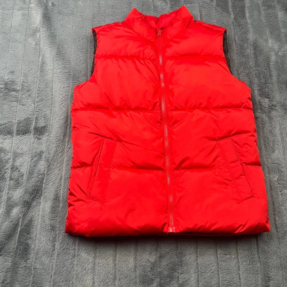 Old Navy Kids Red Puffer Vest Size L 10-12 Quilted Sleeveless Jacket Zip Up